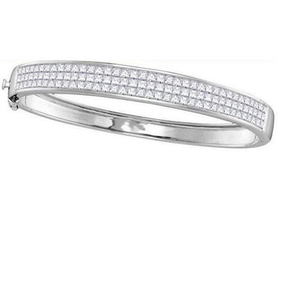 30225 5.50 CT Princess Diamonds Ladies Bangle Bracelet - 14K White Gold