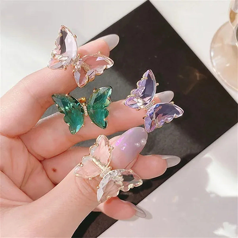 Shiny Accessories Elegant Colorful Transparent Glass Butterfly Ring for Women Si