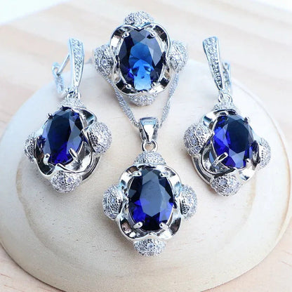925 Silver Blue/Green/Purple/Rainbow Zirconia Bridal Jewelry Set for Women Brace