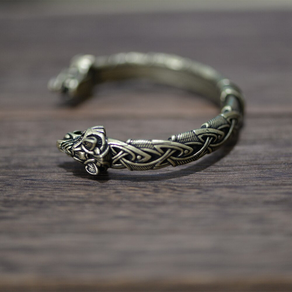 LANGHONG 10Pcs Norse Viking Bracelet and Bangle Wolf Head Bracelet for Men