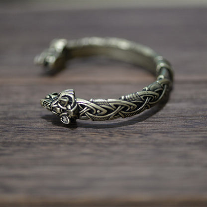 LANGHONG 10Pcs Norse Viking Bracelet and Bangle Wolf Head Bracelet for Men