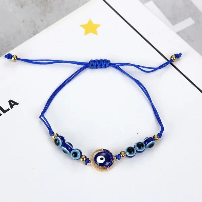 12 Pcs/Set Bohemian Handmade Braided Rope Charm Bracelets Rhinestone Blue round
