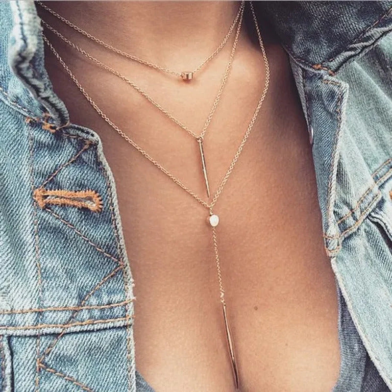 Elegant Multilayer Women Pendent Necklace Long Chain Necklace Bo