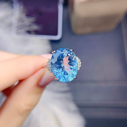 Women'S Sterling Silver Inlaid Blue Topaz Ring