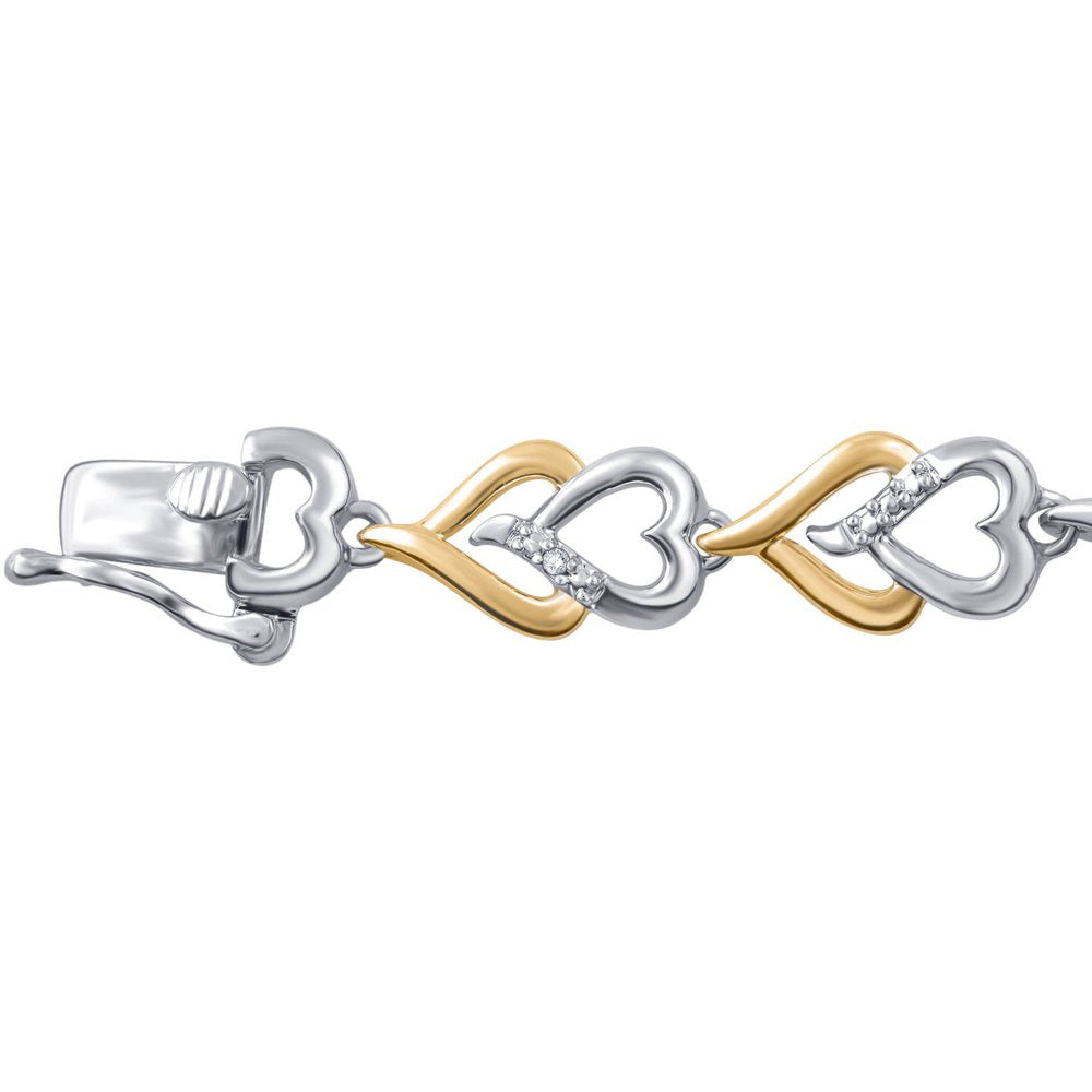 Arista Diamond Accent Two Tone Brass Double Heart Bracelet 7.5"