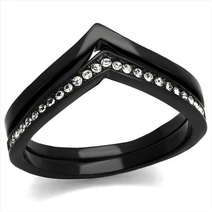 2 Piece Interchangeable Black Stainless Steel Crystal Fashion Ring Women'S 5-10