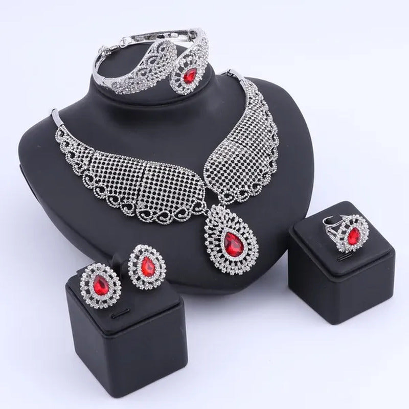 Vintage Turkish Women African Beads Jewelry Set Dubai Indian Crystal Ruby Weddin