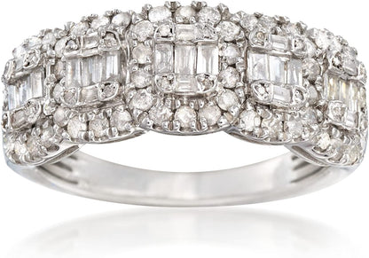 1.00 Ct. T.W. round and Baguette Diamond Ring in Sterling Silver