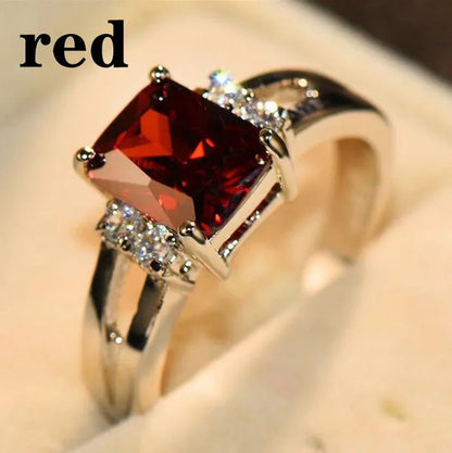 Women 925 Silver Black Sapphire / Amethyst / Ruby Wedding Engagement Ring Size 6