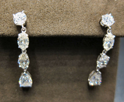 DIAMOND TWO ROUND BRILLIANT 4 MARQUISE TWO PEAR SHAPE DROP STYLE DANGLE EARRING