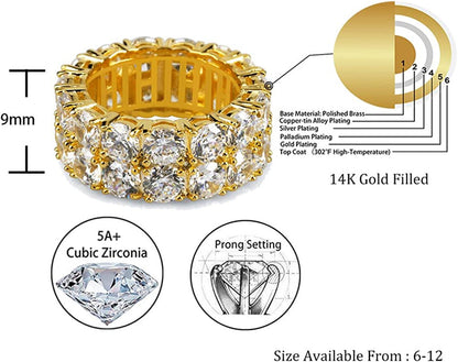 TOPGRILLZ 9Mm 2Rows round Cut 14K Silver Plated Iced Out Lab Diamond Wedding Ban