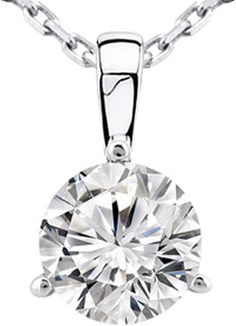 0.5 Carat 14K White Gold round Diamond 3 Prong Solitaire Pendant Necklace J Colo
