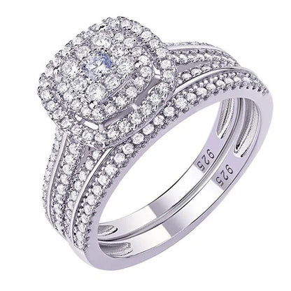 Wedding Rings 2 Pcs/Set Micro Pave Moissanite Square Rings for Women Princess En