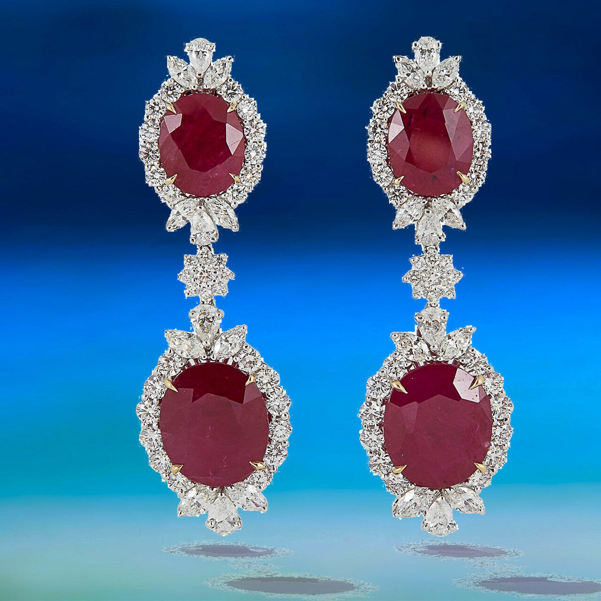 AGT SWISS CERTIFIED RUBIES 32.68CTTW ROUND MARQUISE PEAR 8.65CT DIAMOND EARRING