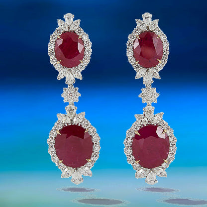 AGT SWISS CERTIFIED RUBIES 32.68CTTW ROUND MARQUISE PEAR 8.65CT DIAMOND EARRING
