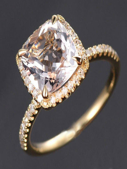 1.50 Carat Cushion Cut Peach Pink Morganite and Diamond Halo Engagement Ring in