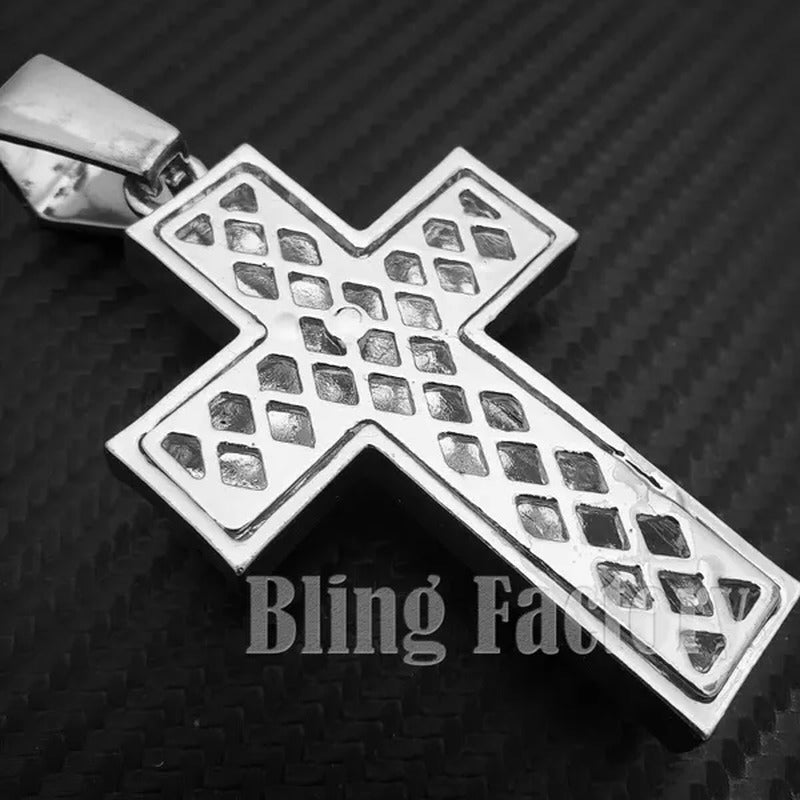 Men'S Iced Gold/Silver Hip Hop Large Holy Jesus Cross Bling Lab Diamond Charm Pe