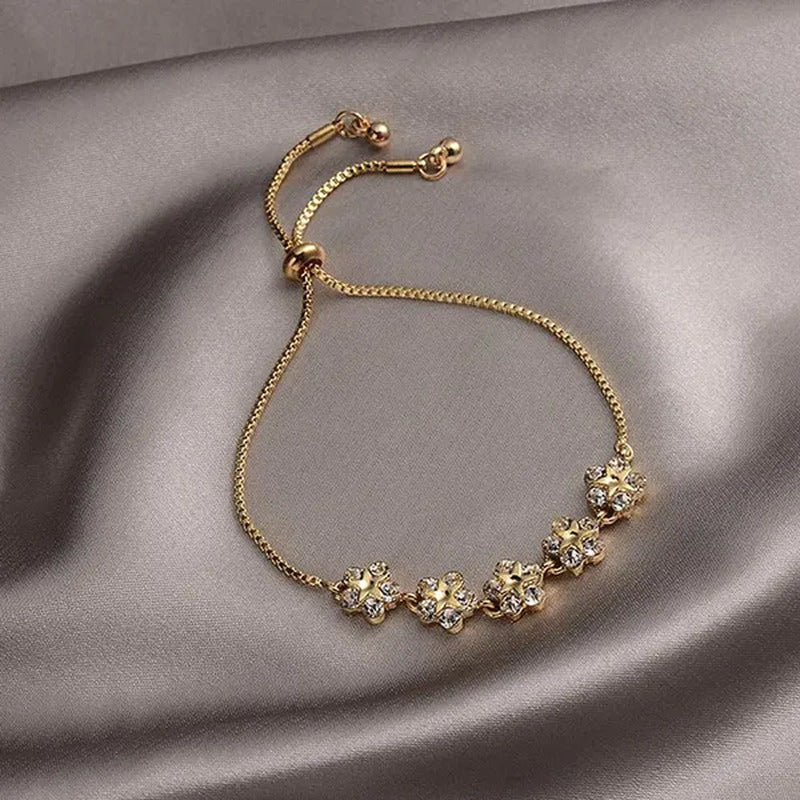 Fashion Crystal Zircon Five Flower Bracelet Adjustable Bangle Women Jewelry