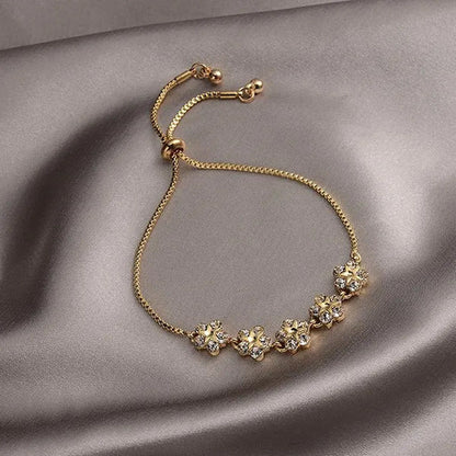 Fashion Crystal Zircon Five Flower Bracelet Adjustable Bangle Women Jewelry