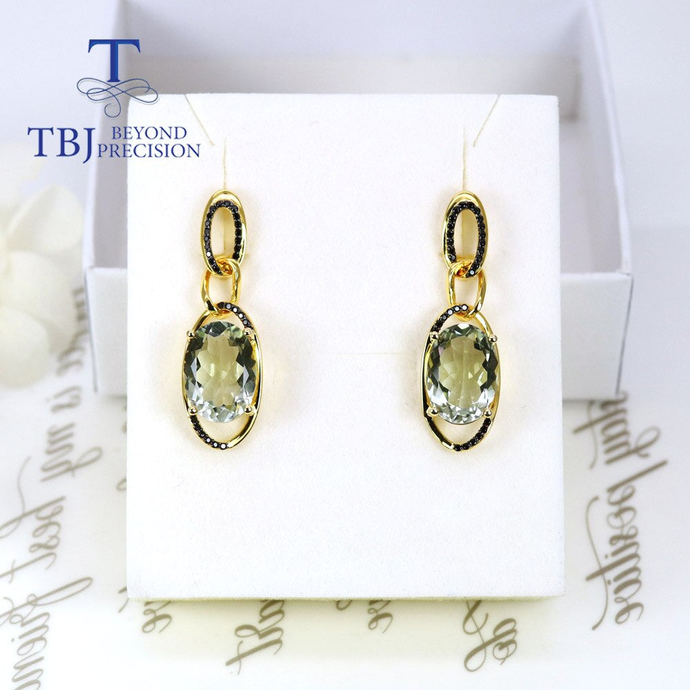 New Natural Green Amethyst Oval 10*14Mm Gemstone Earrings 925 Sterling Silver Si