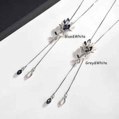 Women'S Fashion Pendant Necklace Rose Flower Studded Tassel Sweater Chain Decora