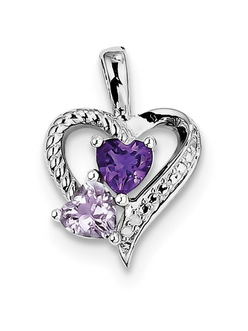 925 Sterling Silver Textured Polished Prong Set Open Back Amethyst Pink Quartz a
