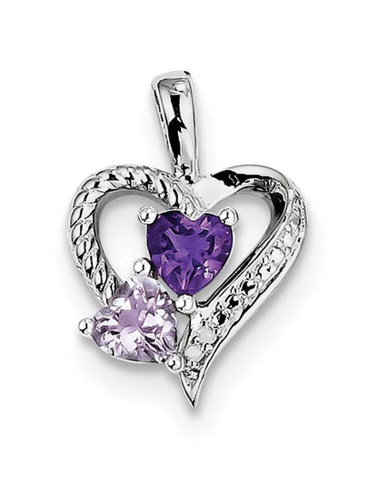 925 Sterling Silver Textured Polished Prong Set Open Back Amethyst Pink Quartz a