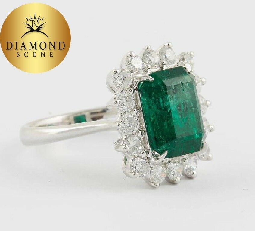 Green Emerald and Diamond Cocktail Ring