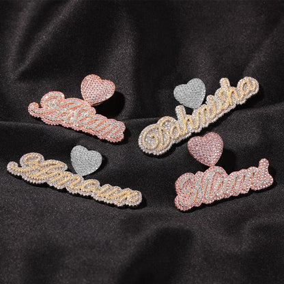 Custom Name Necklace Bubble Letter Heart Buckle Iced Out White Pink CZ Pendant