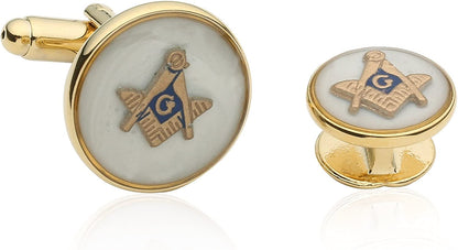 Mens White Freemason Cufflinks for Men with Shirt Studs | Masonic Tuxedo Formal
