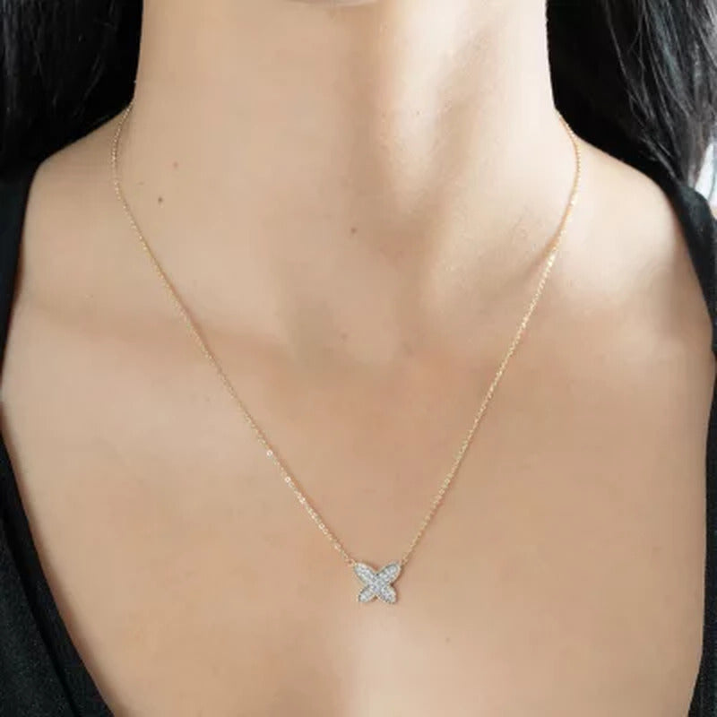 S Collection 1/5 CT. T.W. Butterfly Shape Diamond Necklace in 14K Yellow Gold