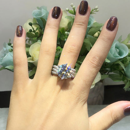 Six Claw D Color 5 Carat Big Moissanite Wedding Ring S925 Silver Plated Pt950