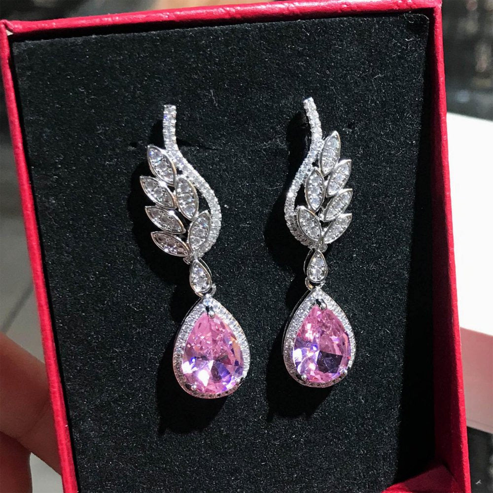 Gold Plated Jewelry Earrings Inlaid with Water Droplets Pink Diamond Earrings Fe