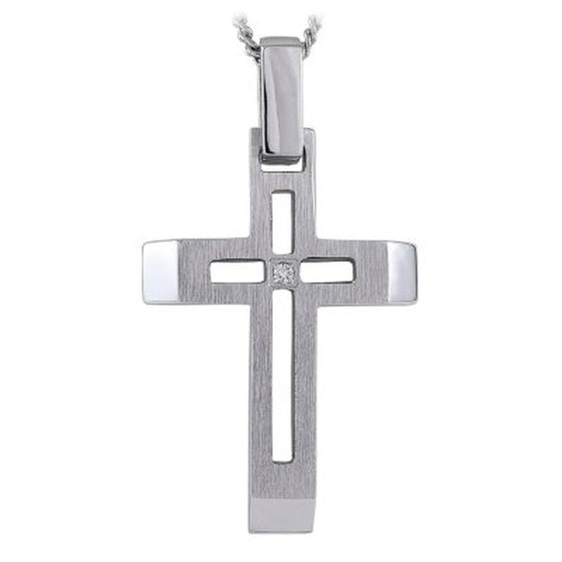Sterling Cross Pendant with Diamond Accent