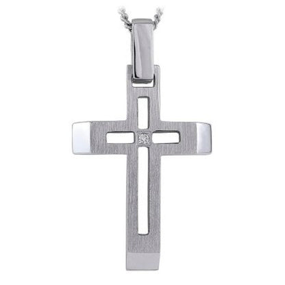 Sterling Cross Pendant with Diamond Accent