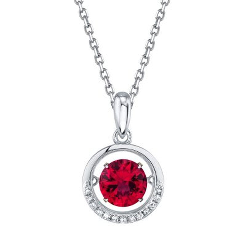 Sterling Silver Dancing Gemstone Circle with 0.05 CT. T.W. Diamonds Pendant
