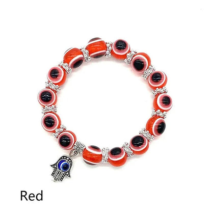 5 Colors Evil Eye Hamsa Beaded Charm Stretch Bracelet Hand of Fatima Turkish Luc