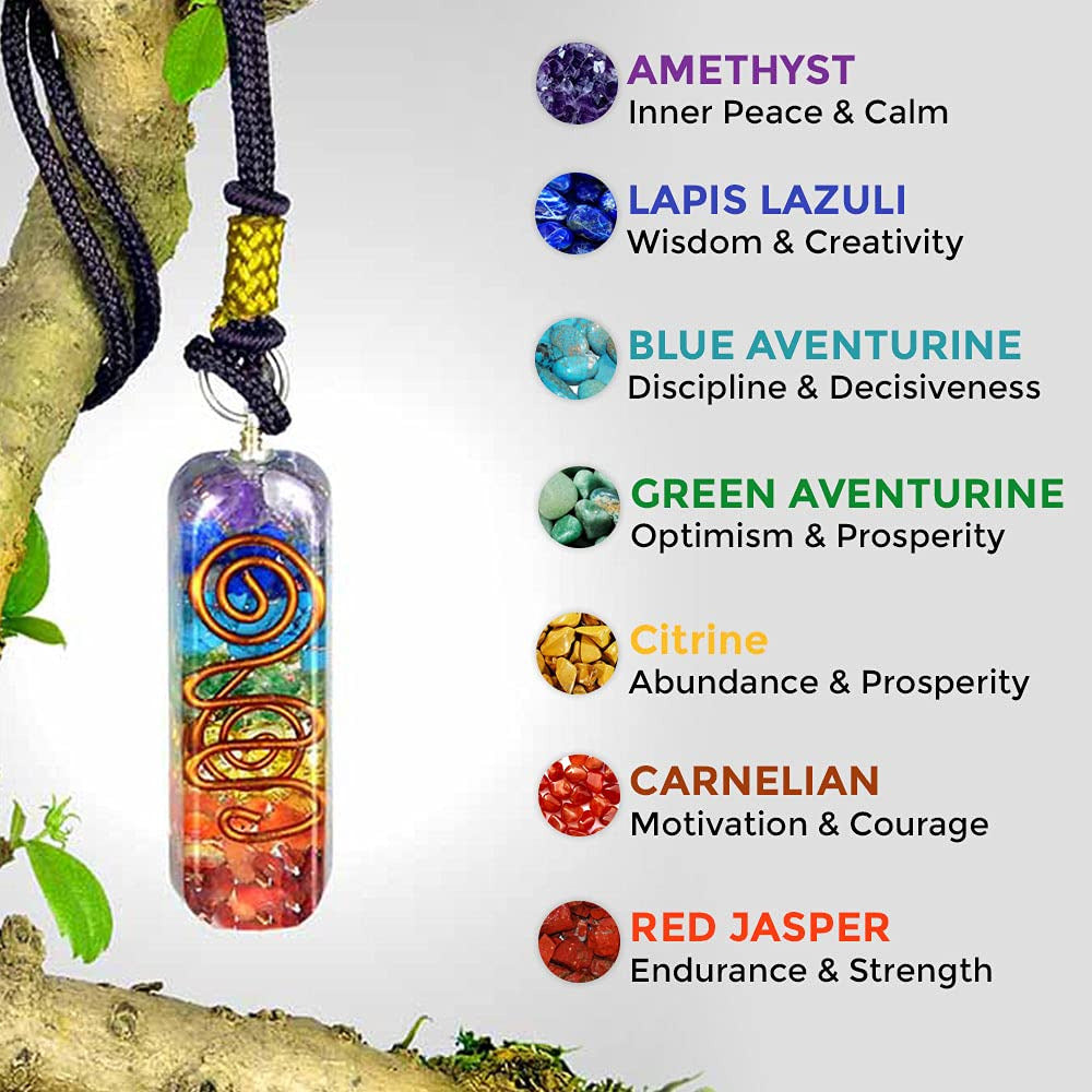 Orgone Chakra Healing Pendant with Adjustable Cord – 7 Chakra Stones Necklace fo