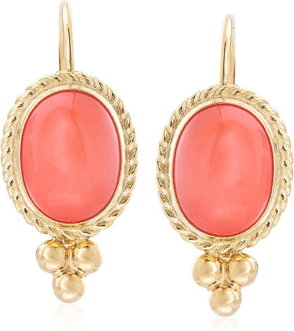 Bezel-Set Coral Drop Earrings in 14Kt Yellow Gold