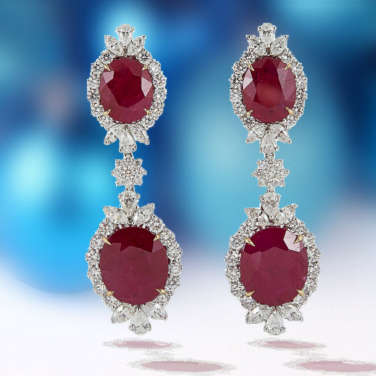AGT SWISS CERTIFIED RUBIES 32.68CTTW ROUND MARQUISE PEAR 8.65CT DIAMOND EARRING