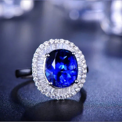 Elegant 925 Silver Sapphire & White Sapphire Birthstone Gemstones Engagement Wed