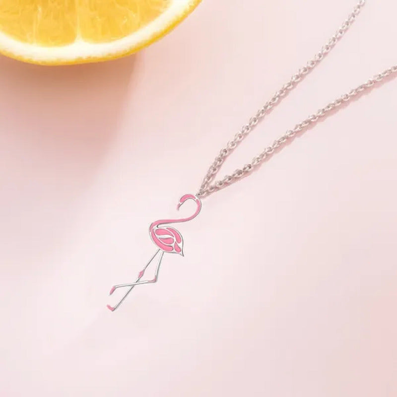 Romantic Elegant Engagement Wedding Linkchain Animal Shape Flamingo Pendant Neck