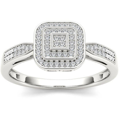 1/6 Carat T.W. Diamond Cluster Square-Shape Double Halo 10Kt White Gold Engageme