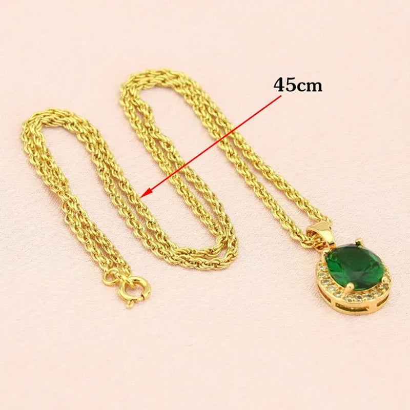 Flawless Long Gold Color Women Jewelry Sets Green Emerald Drop Earrings Necklace