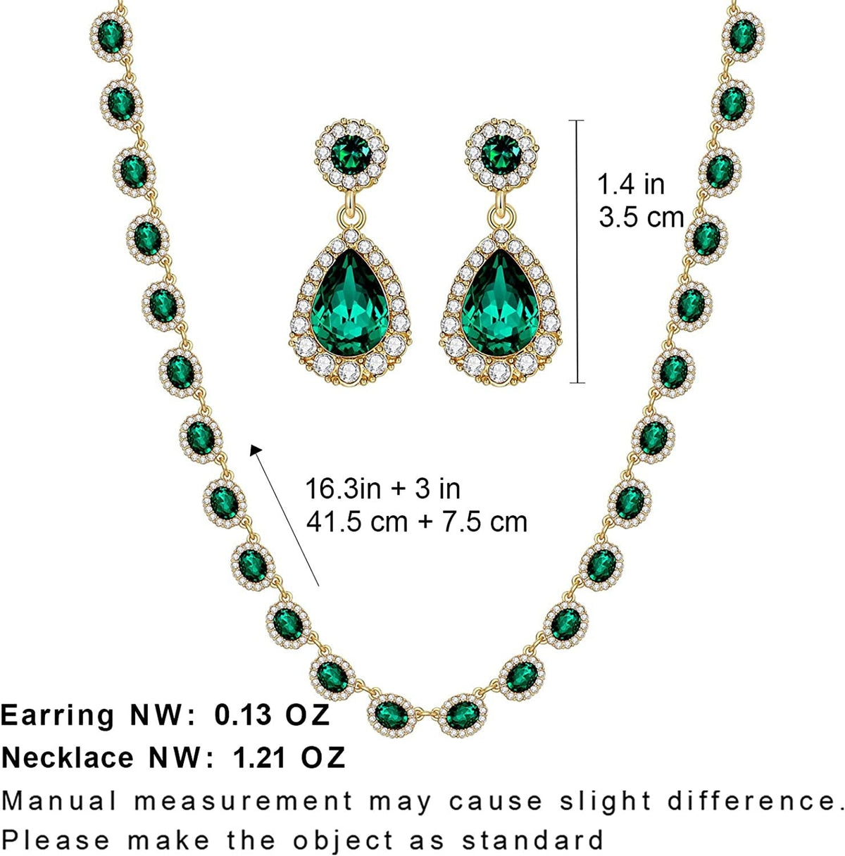 Crystal Bridal Jewelry Set Statement Choker Necklace Teardrop Dangle Earrings Se