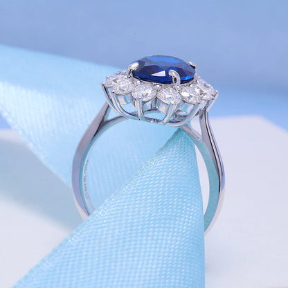 AEAW Genuine Woman Engagement Rings 8X10Mm Lab Sapphire with Moissanite Jewelry
