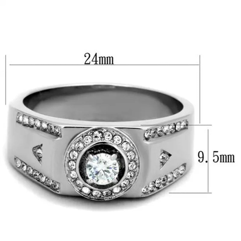 Men'S .50 Ct round Cut Simulated Diamond Silver Stainless Steel Ring Size 8-13