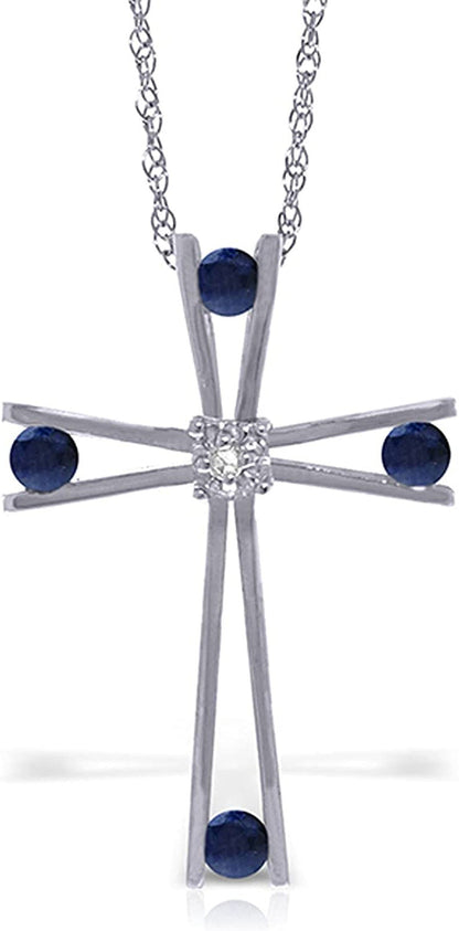 Galaxy Gold GG 14K Solid White Gold Cross with Natural Diamond and Natural Sapph