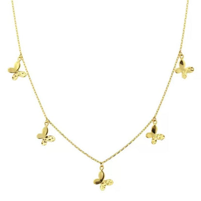 14K Gold Multi Butterfly Necklace, 16-18"