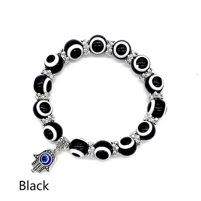 5 Colors Evil Eye Hamsa Beaded Charm Stretch Bracelet Hand of Fatima Turkish Luc